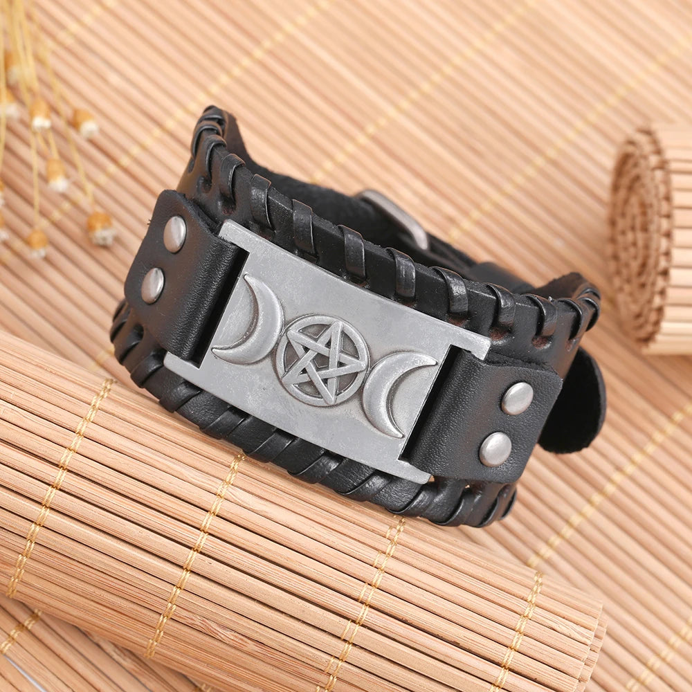 Dreifachmond Armband aus Leder Hexerei Wicca 6