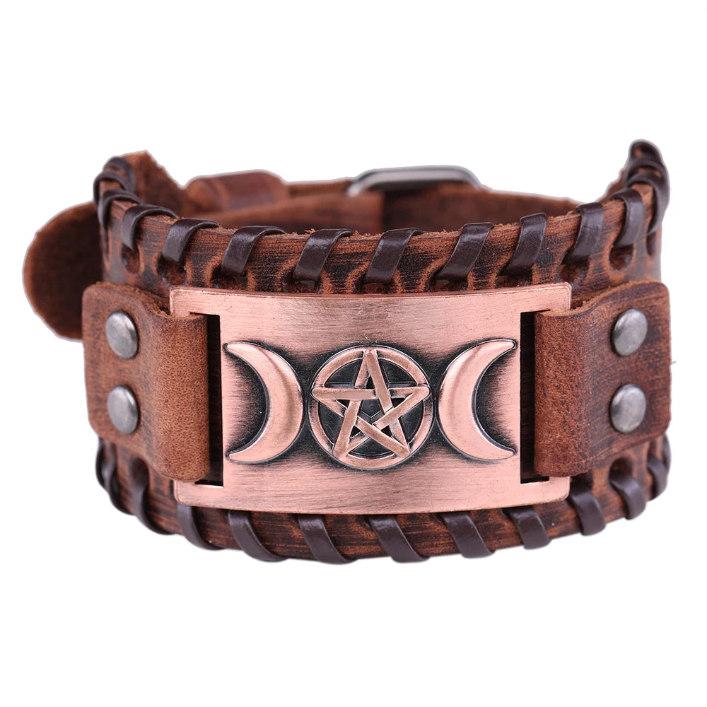 Dreifachmond Armband aus Leder Hexerei Wicca 11