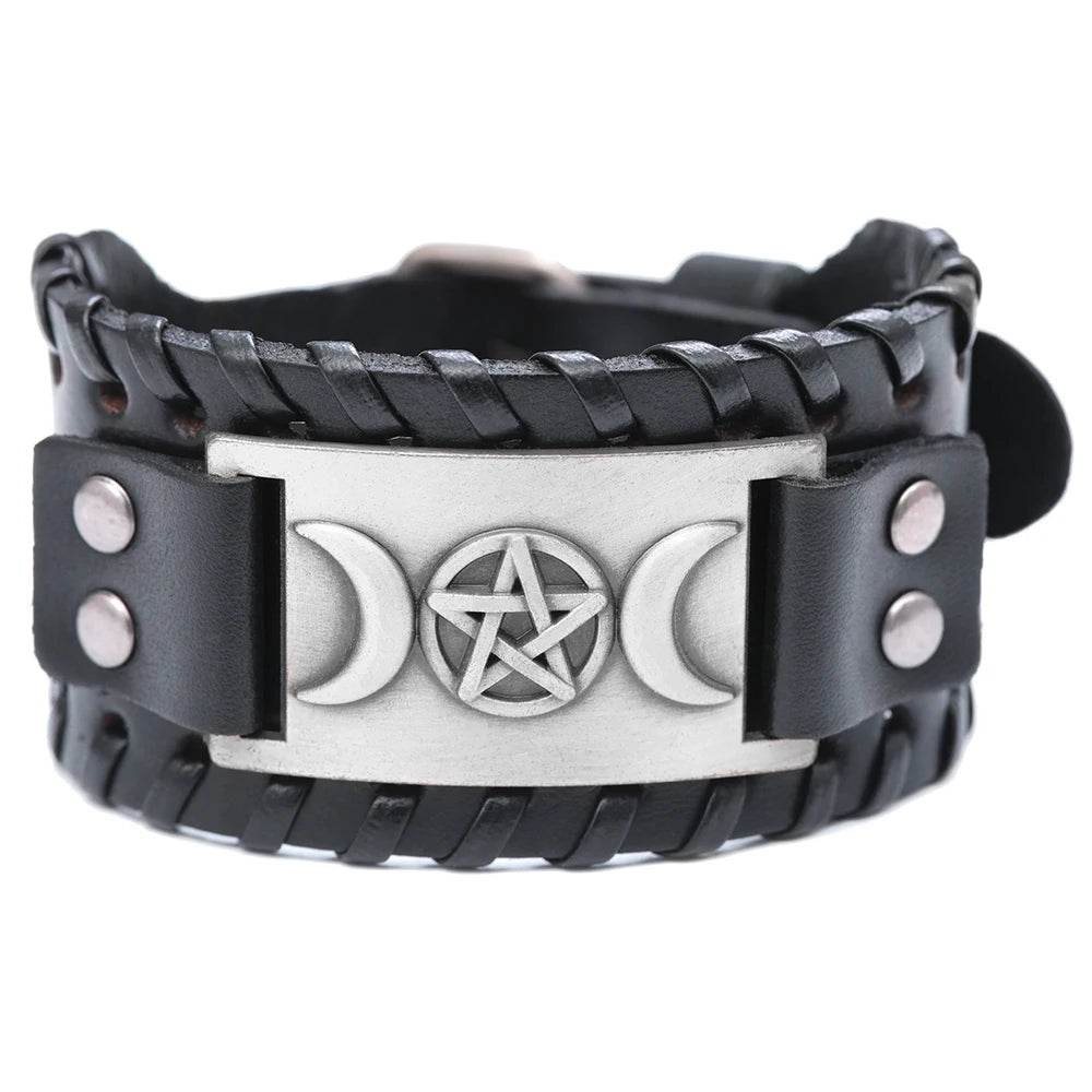 Dreifachmond Armband aus Leder Hexerei Wicca 6