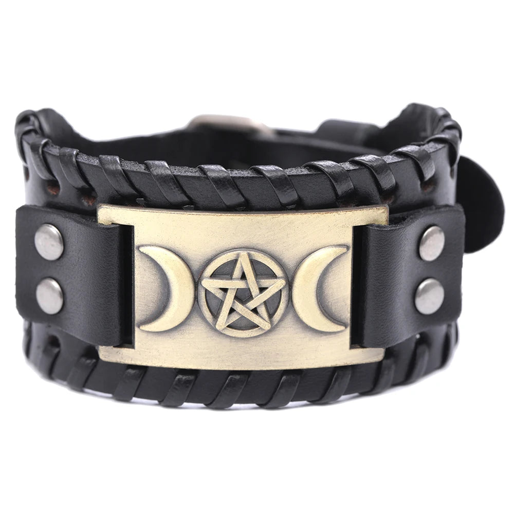 Dreifachmond Armband aus Leder Hexerei Wicca 7