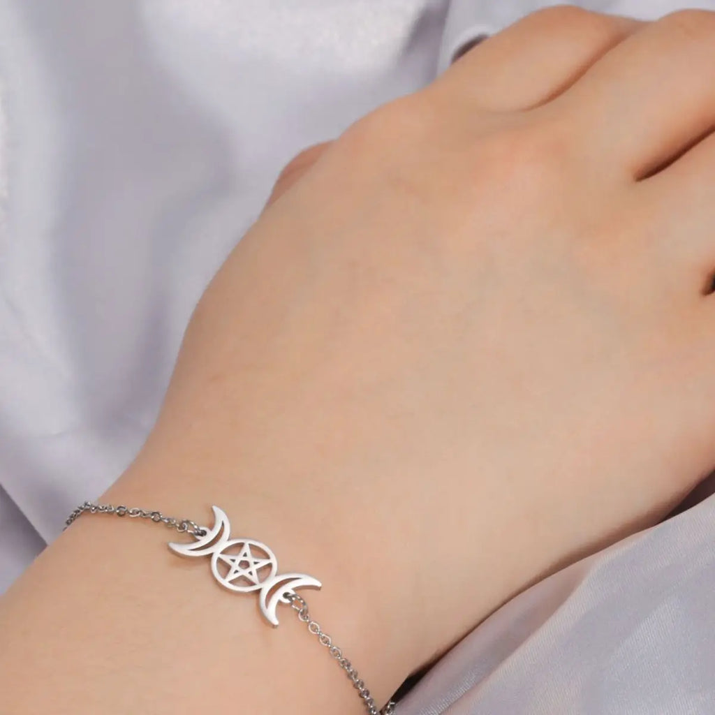 Armband Dreifacher Mond Hexerei Wicca Gliederkette Silber