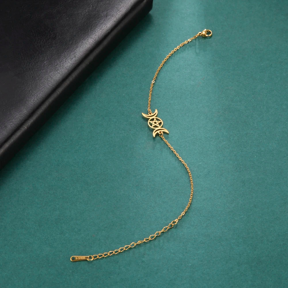 Armband Dreifacher Mond Hexerei Wicca Gliederkette Gold