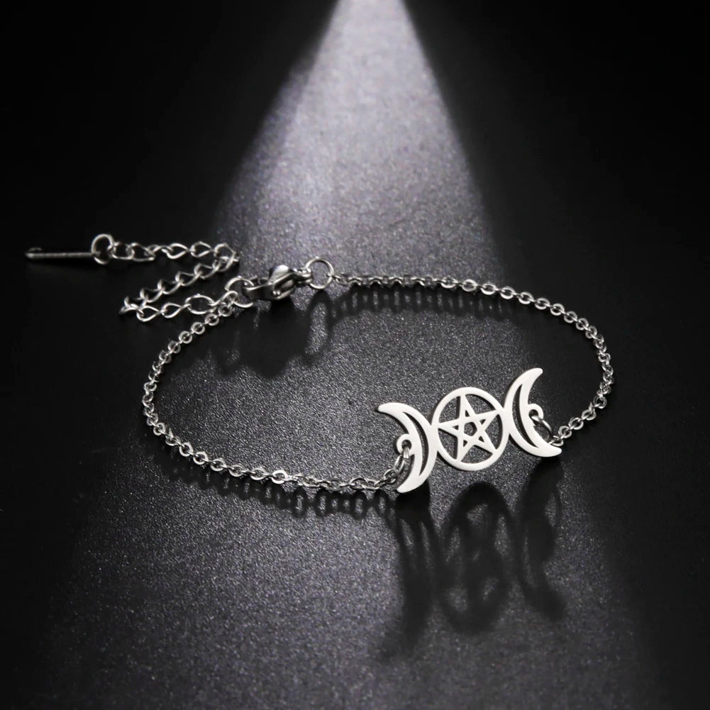 Armband Dreifacher Mond Hexerei Wicca Gliederkette Silber