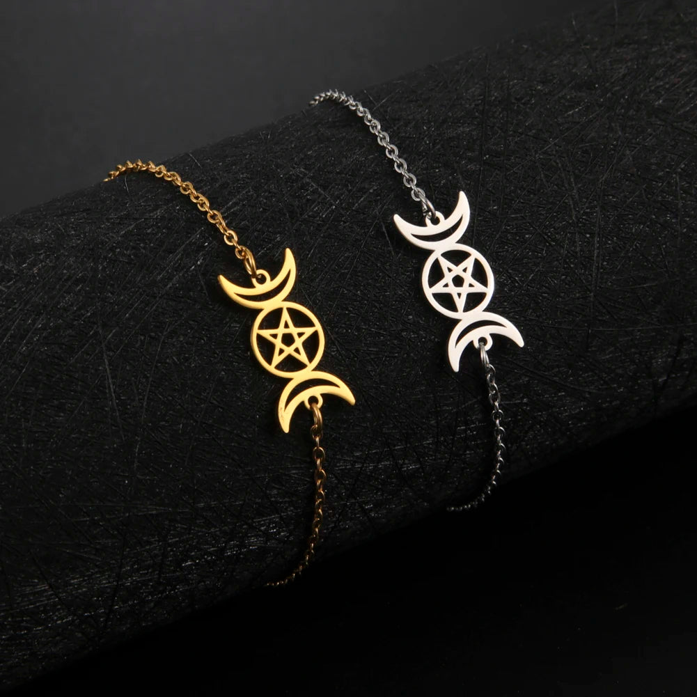 Armband Dreifacher Mond Hexerei Wicca Gliederkette Gold