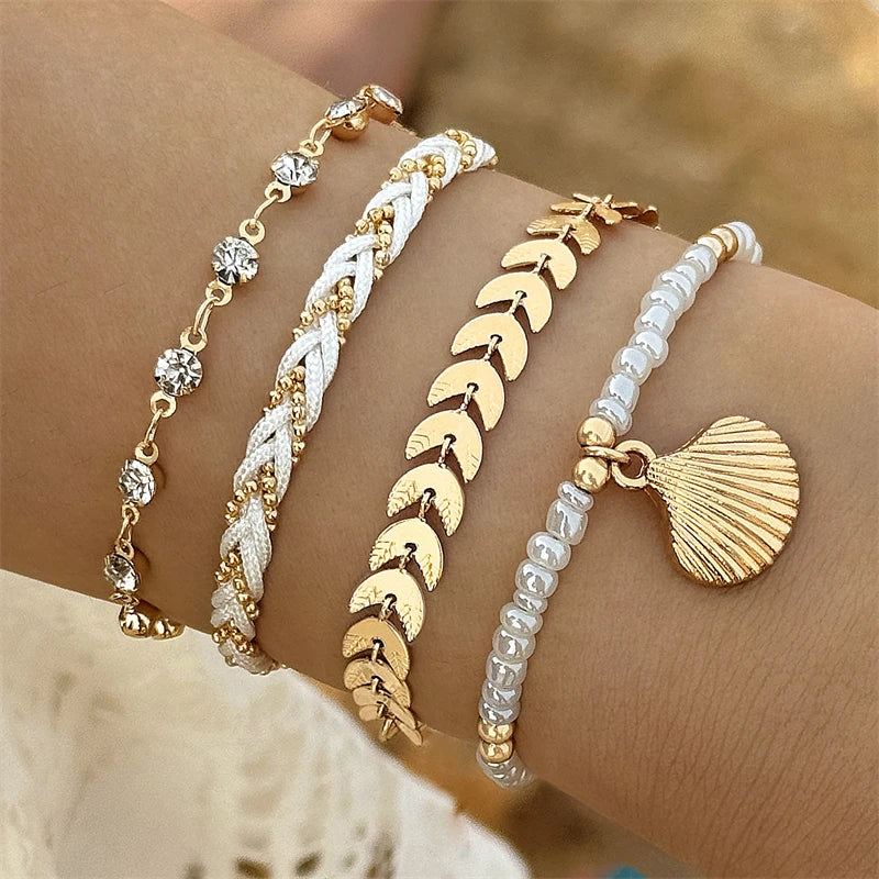 Boho-Stil Armbänder weiß