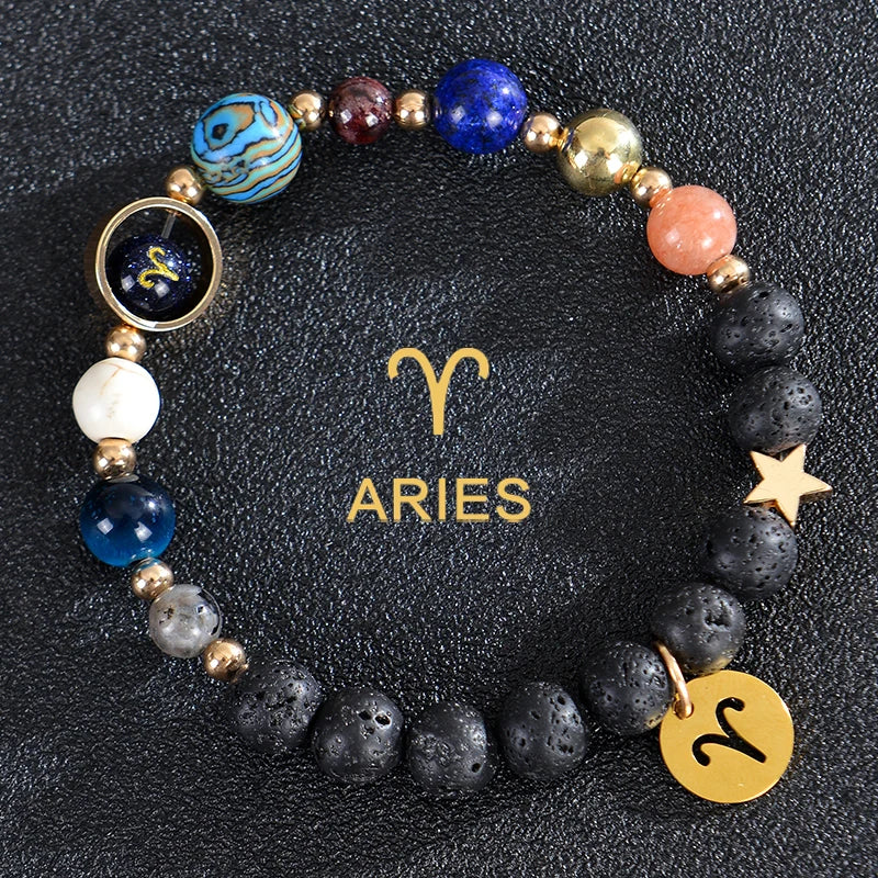 Lava-Stein-Armbänder 12 Sternbilder Astrologische Zeichen des Tierkreises Widder