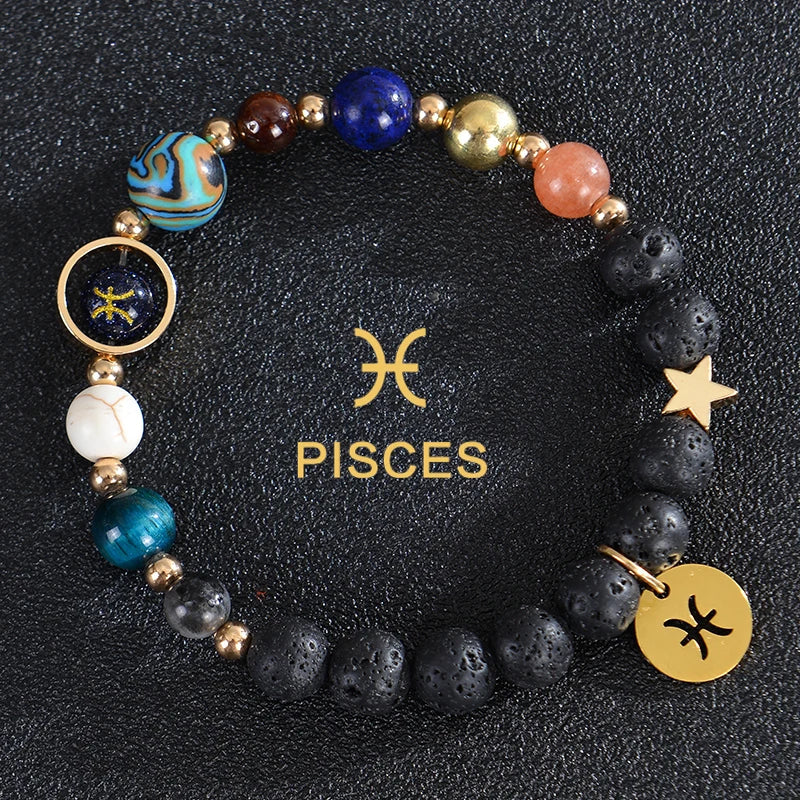 Lava-Stein-Armbänder 12 Sternbilder Astrologische Zeichen des Tierkreises Fische