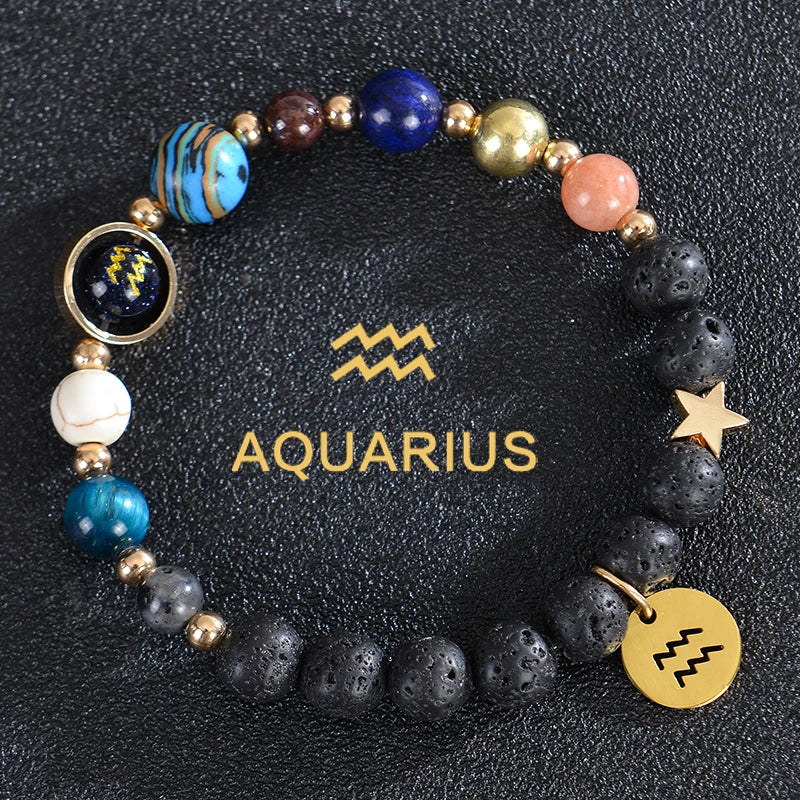 Lava-Stein-Armbänder 12 Sternbilder Astrologische Zeichen des Tierkreises Wassermann