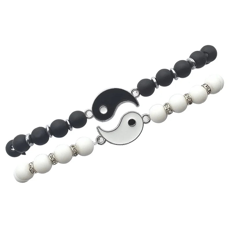 Armbänder für Paare, trennbare Yin-Yang-Gliederarmbänder aus natürlichen schwarzen und weißen Steinen