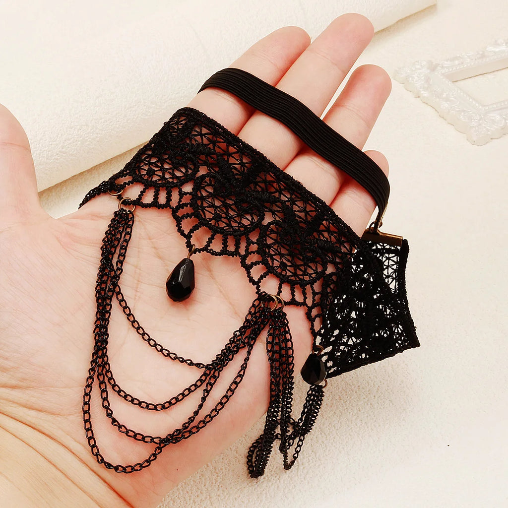 Schwarze Spitzen-Oberschenkelskette - Beinschmuck für Damen