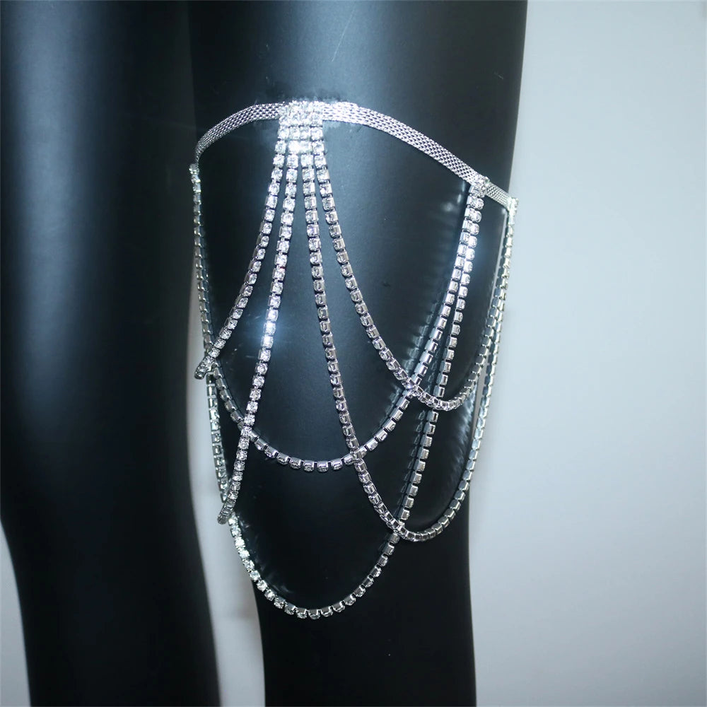 Strass-Oberschenkelschmuck – Beinschmuck für Damen, Silber