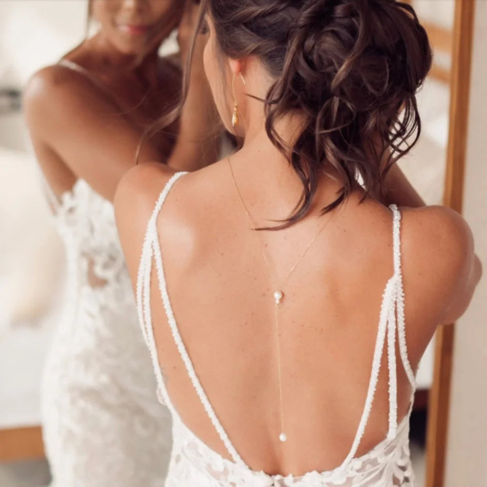 Rückenkette Halskette Rückenornament Damen Perlen