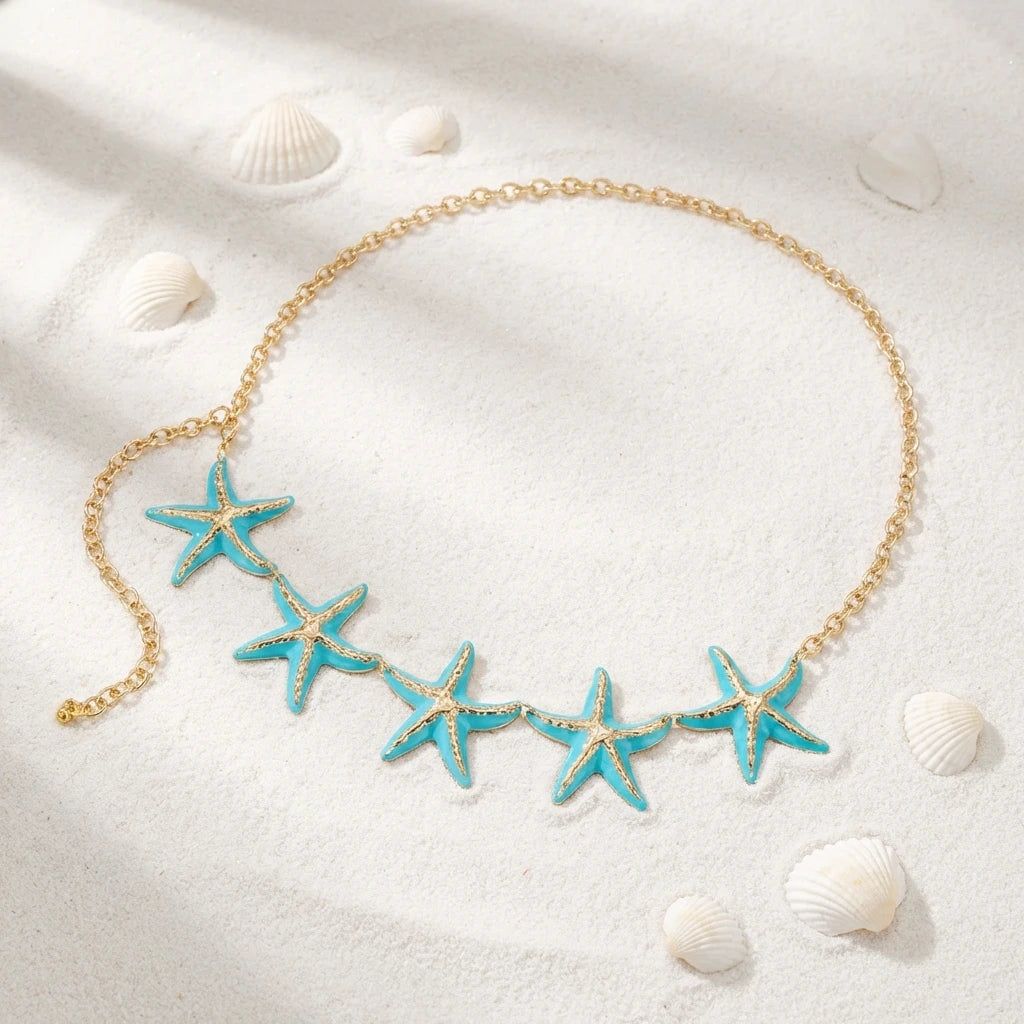 Seestern-Hüftkette - Taillen- und Bauchtier-Schmuck für Damen blau