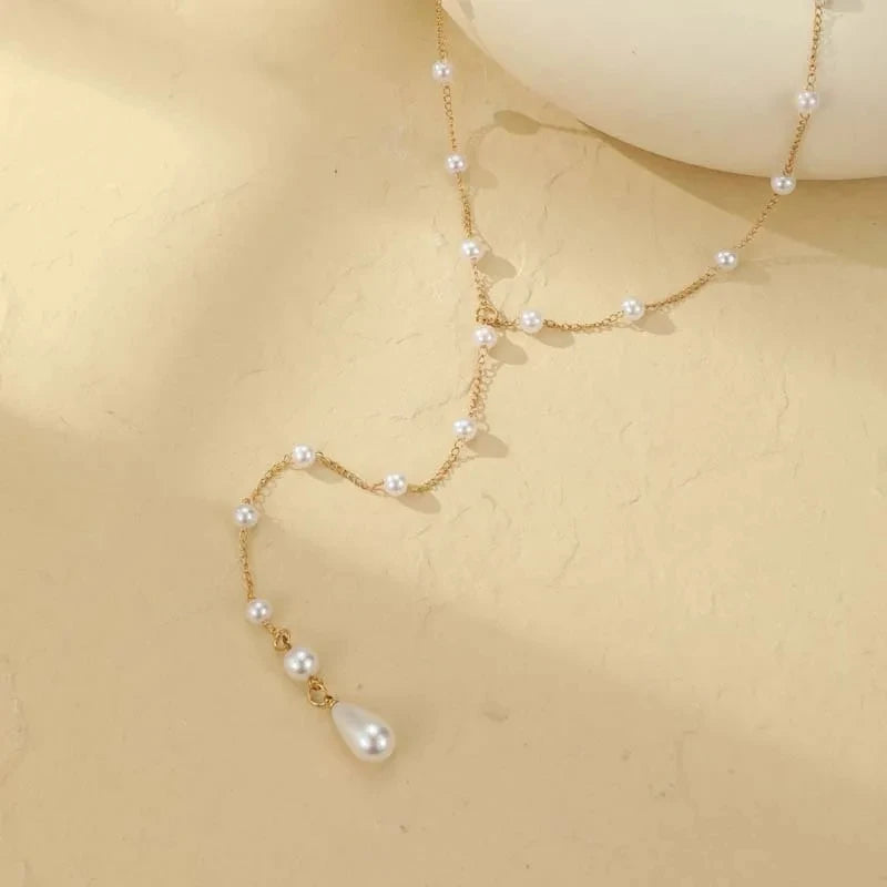 Rückenkette für Damen - Rücken-Collier mit Perlen