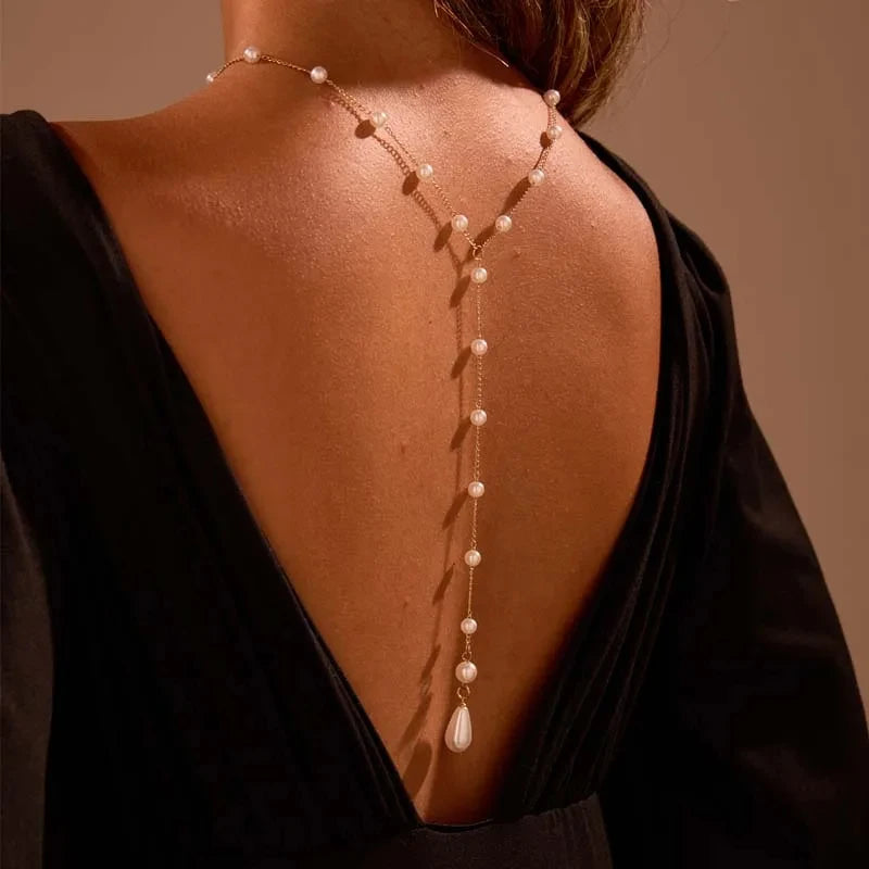 Rückenkette für Damen - Rücken-Collier mit Perlen
