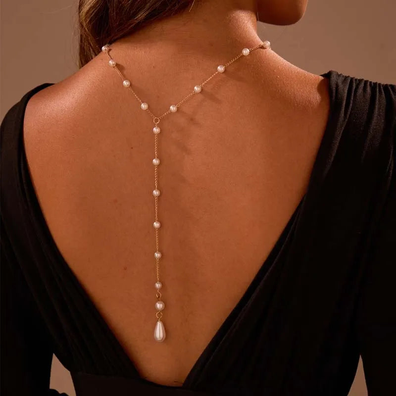 Rückenkette für Damen - Rücken-Collier mit Perlen