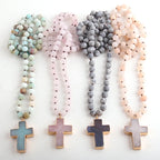 Rosenkranz Kreuz Halskette Anhänger aus natürlichen Steinen beige