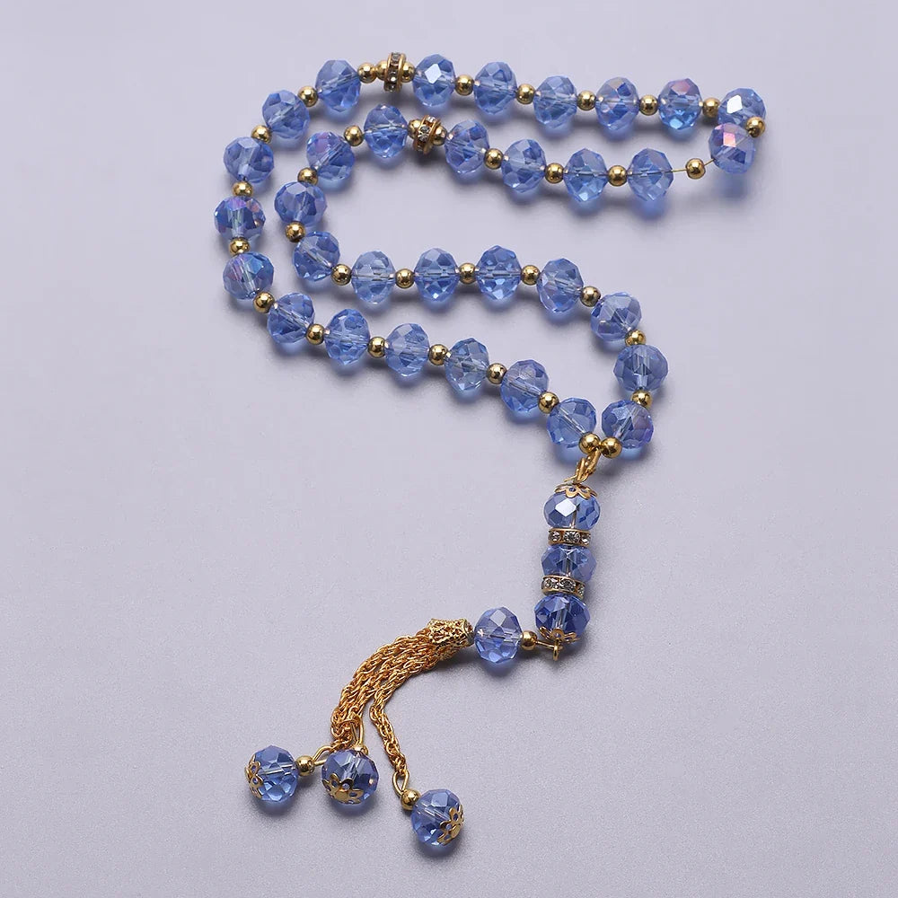 Eleganter muslimischer Rosenkranz - Islamischer Tasbih mit 33 blauen und goldenen Perlen