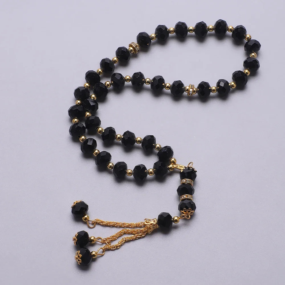 Eleganter muslimischer Rosenkranz - Islamischer Tasbih mit 33 schwarzen und goldenen Perlen