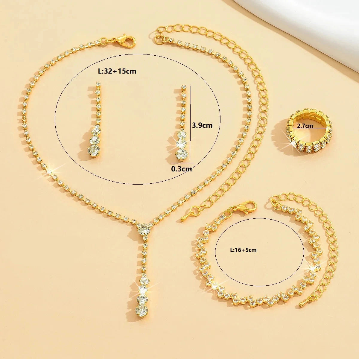 Schmuckset mit 4 Strasssteinen 