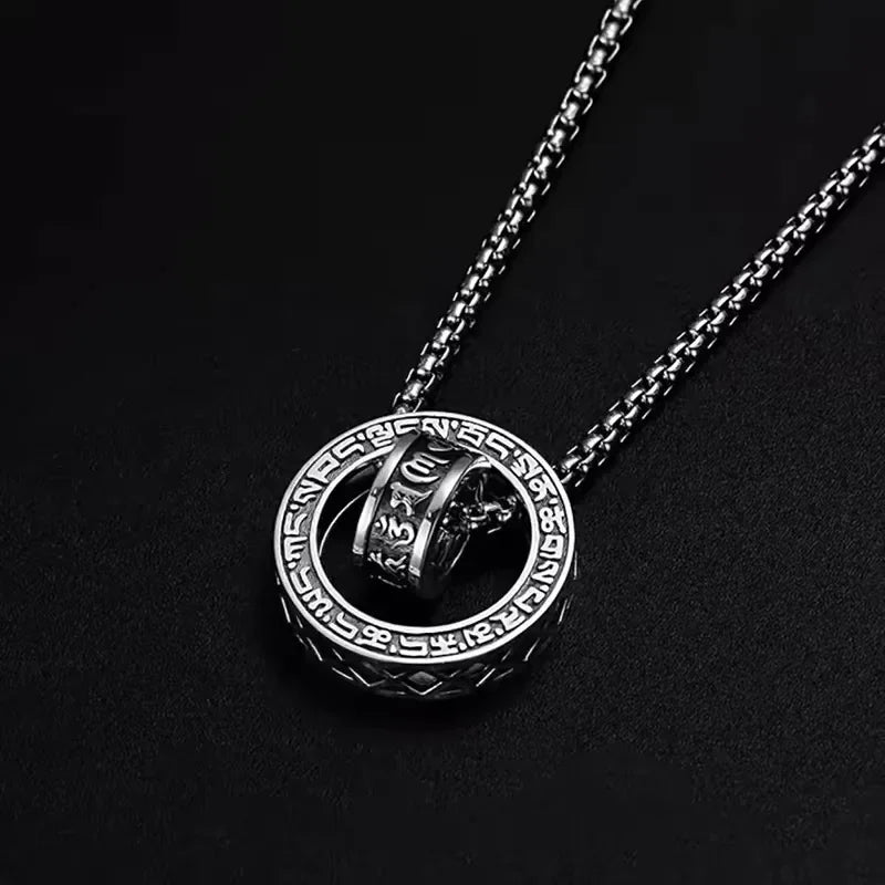 Collier anti-stress avec pendentif rotatif mantra bouddhiste