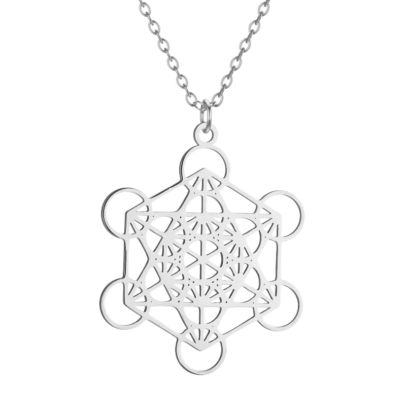 Halskette mit großem Metatron-Würfel-Anhänger in Silber