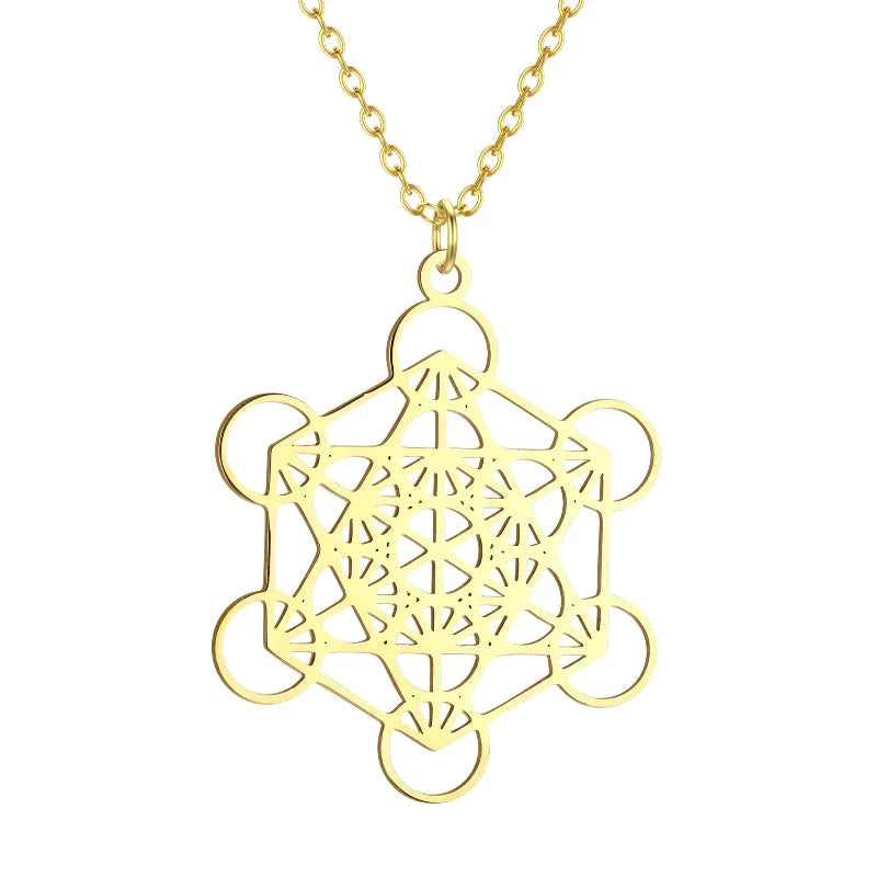 Halskette mit großem Metatron-Würfel-Anhänger in Gold