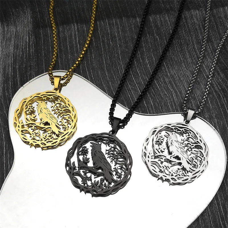 Halskette mit Baum-Anhänger mit Silbervogel