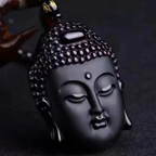 Halskette mit Buddha-Anhänger aus Obsidian