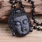 Halskette mit Buddha-Anhänger aus Obsidian