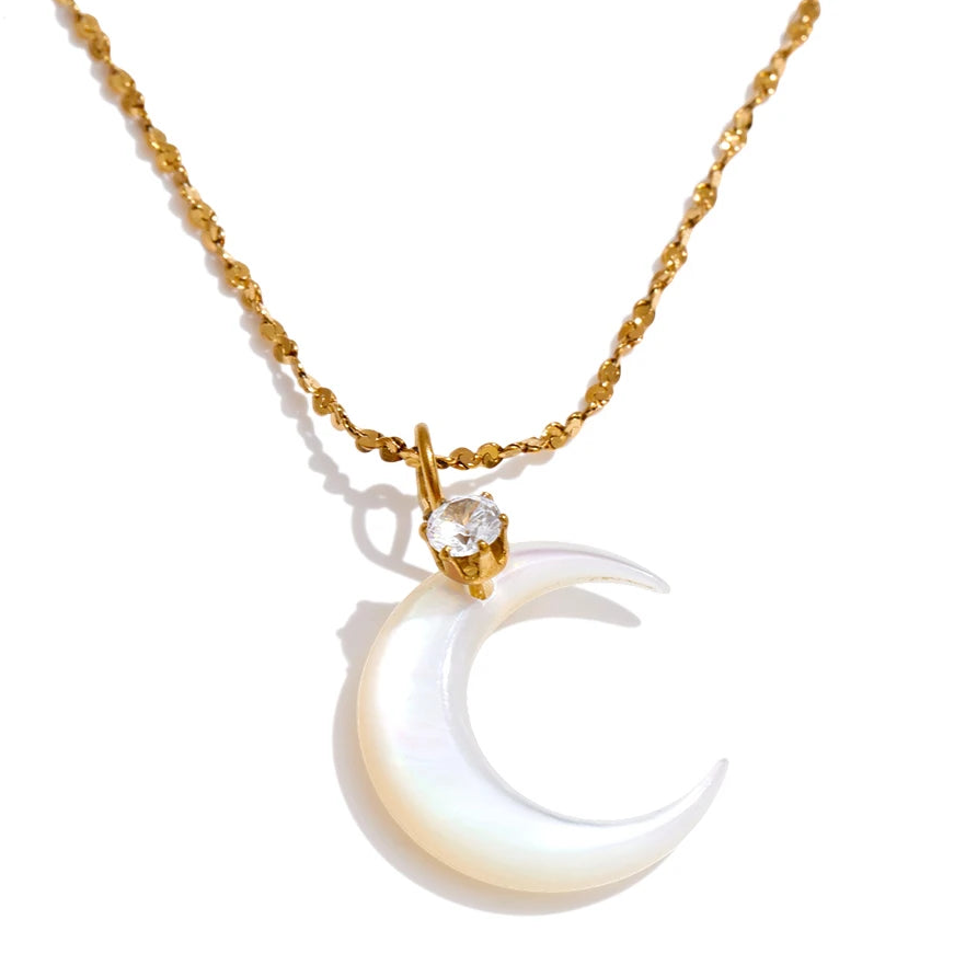Halskette mit Halbmond-Anhänger in Perlmutt-Optik Gold