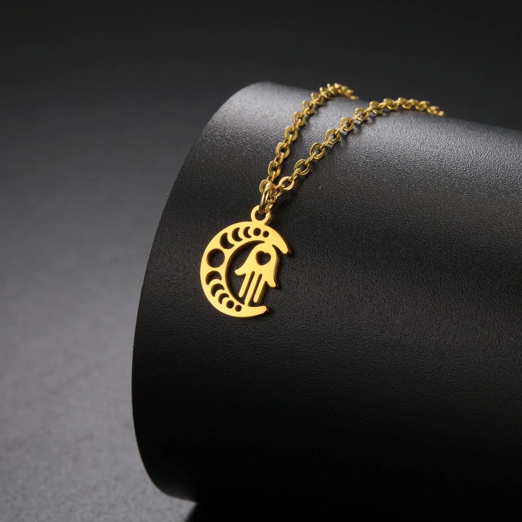 Halskette mit islamischem Anhänger Halbmond und arabischer Fatima-Hand in Gold