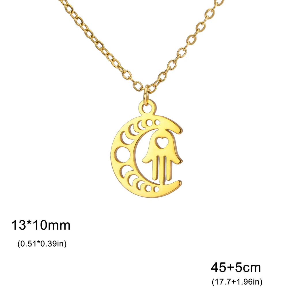 Halskette mit islamischem Anhänger Halbmond und arabischer Fatima-Hand in Gold
