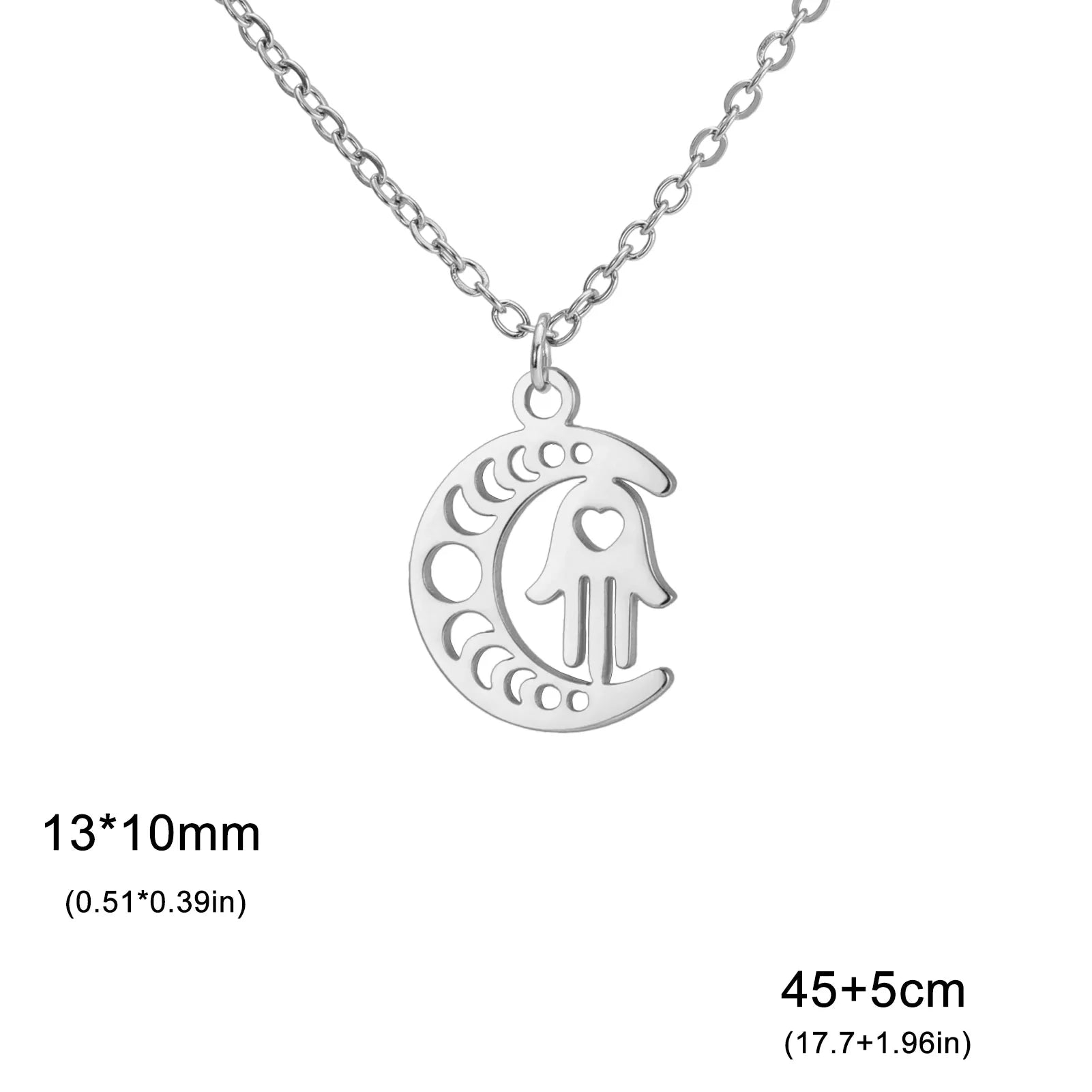 Halskette mit islamischem Anhänger Halbmond und arabischer Fatima-Hand in Silber