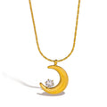 Collana con pendente a mezzaluna e stella solitaria sdraiata oro