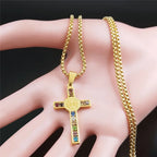 Collana con ciondolo croce di San Benedetto multicolore oro