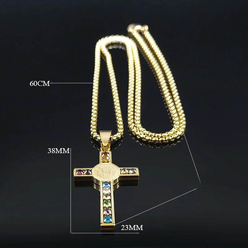 Halskette mit mehrfarbigem Anhänger Kreuz des heiligen Benedikt