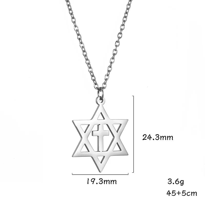 Halskette mit Kreuzanhänger und <span data-glossary-id="etoile-de-david">Davidstern</span>, orthodoxe jüdische Symbole 