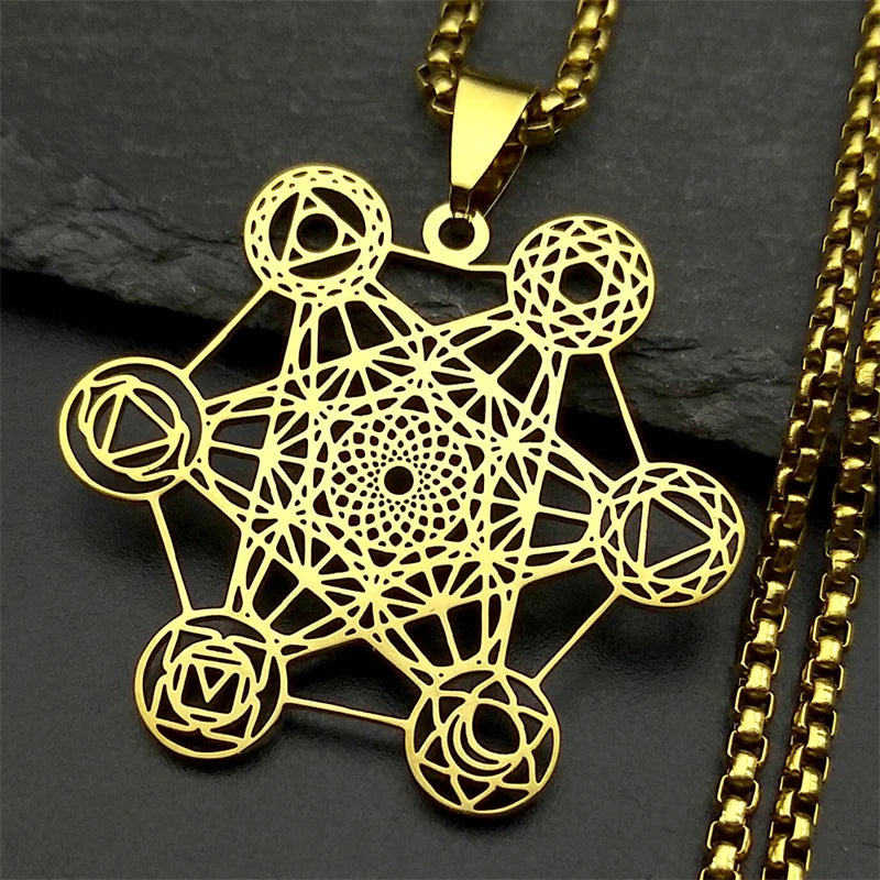 Halskette mit Metatron-Würfel Anhänger gold