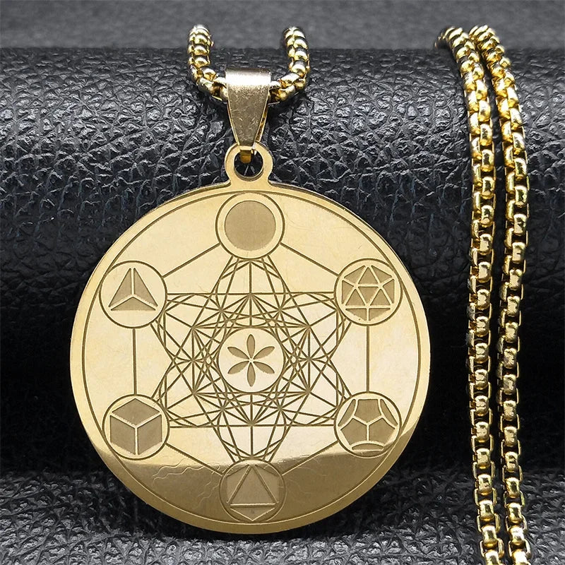 Halskette mit Metatron-Würfel-Anhänger für Männer oder Frauen gold