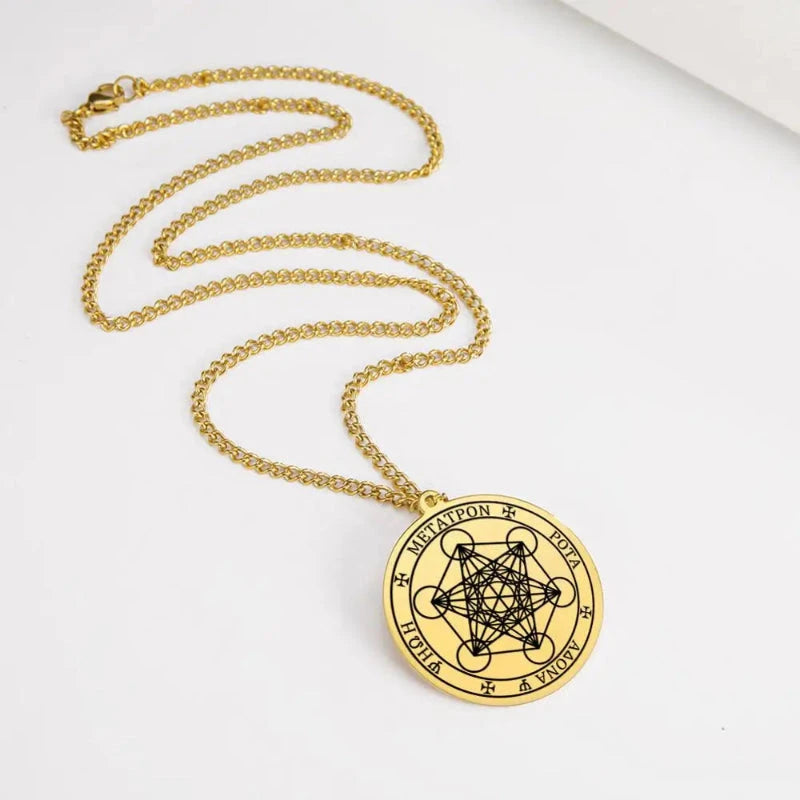 Halskette mit Metatron Würfel Anhänger gold
