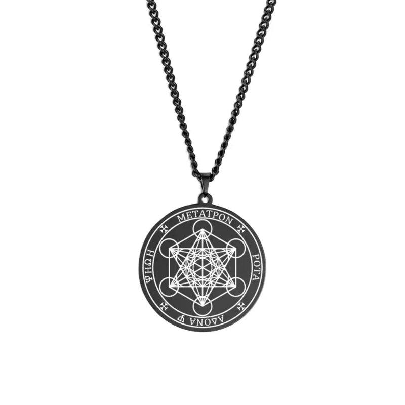 Halskette mit Metatron Würfel Anhänger schwarz