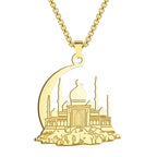 Halskette mit Anhänger einer Moschee auf arabischem islamischem muslimischem Halbmond aus Gold