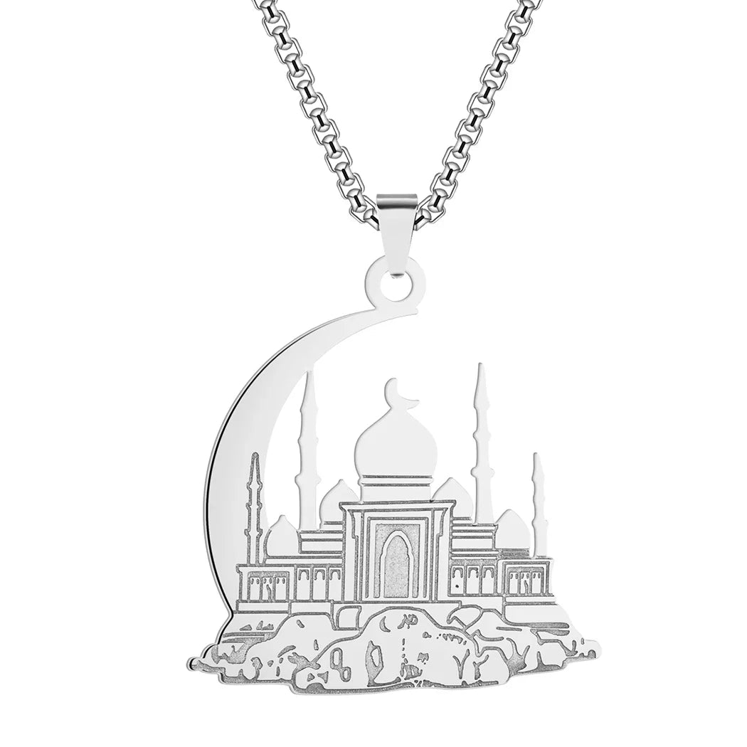 Halskette mit Anhänger einer Moschee auf arabischem islamischem muslimischem Halbmond aus Silber