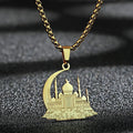 Halskette mit Anhänger einer Moschee auf arabischem islamischem muslimischem Halbmond aus Gold