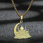 Halskette mit Anhänger einer Moschee auf arabischem islamischem muslimischem Halbmond aus Gold