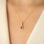 Collana con pendente doppia goccia d'acqua e cristallo blu zaffiro