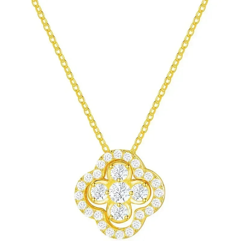 Halskette mit Anhänger in Form eines vierblättrigen Kleeblatts aus Zirkon in Gold