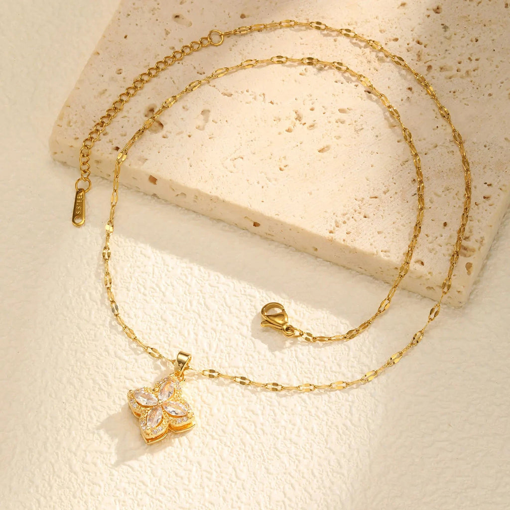 Halskette mit drehbarem Zirkonia-Blumenanhänger zur Stressreduzierung