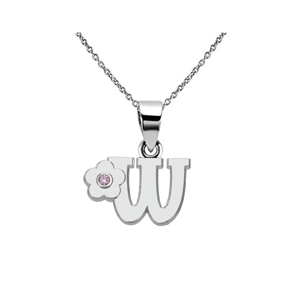 Halskette mit Initialen- und Blütenanhänger w